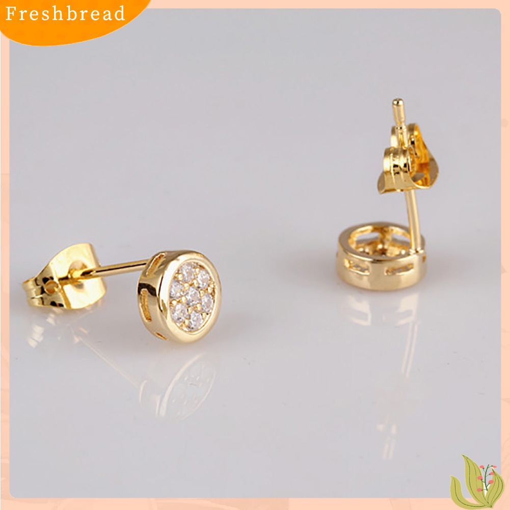 &lt; Freshbread &gt; Indah Bulat Zirkon Telinga Studs Wanita Gadis Pesta Anting Tindik Perhiasan Pesona