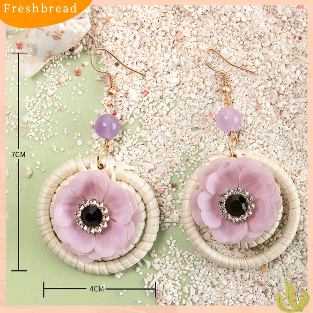 &lt; Freshbread &gt; 1pasang Drop Earrings Lingkaran Bunga Rotan Bersinar Berlian Imitasi Kait Anting Perhiasan Hadiah