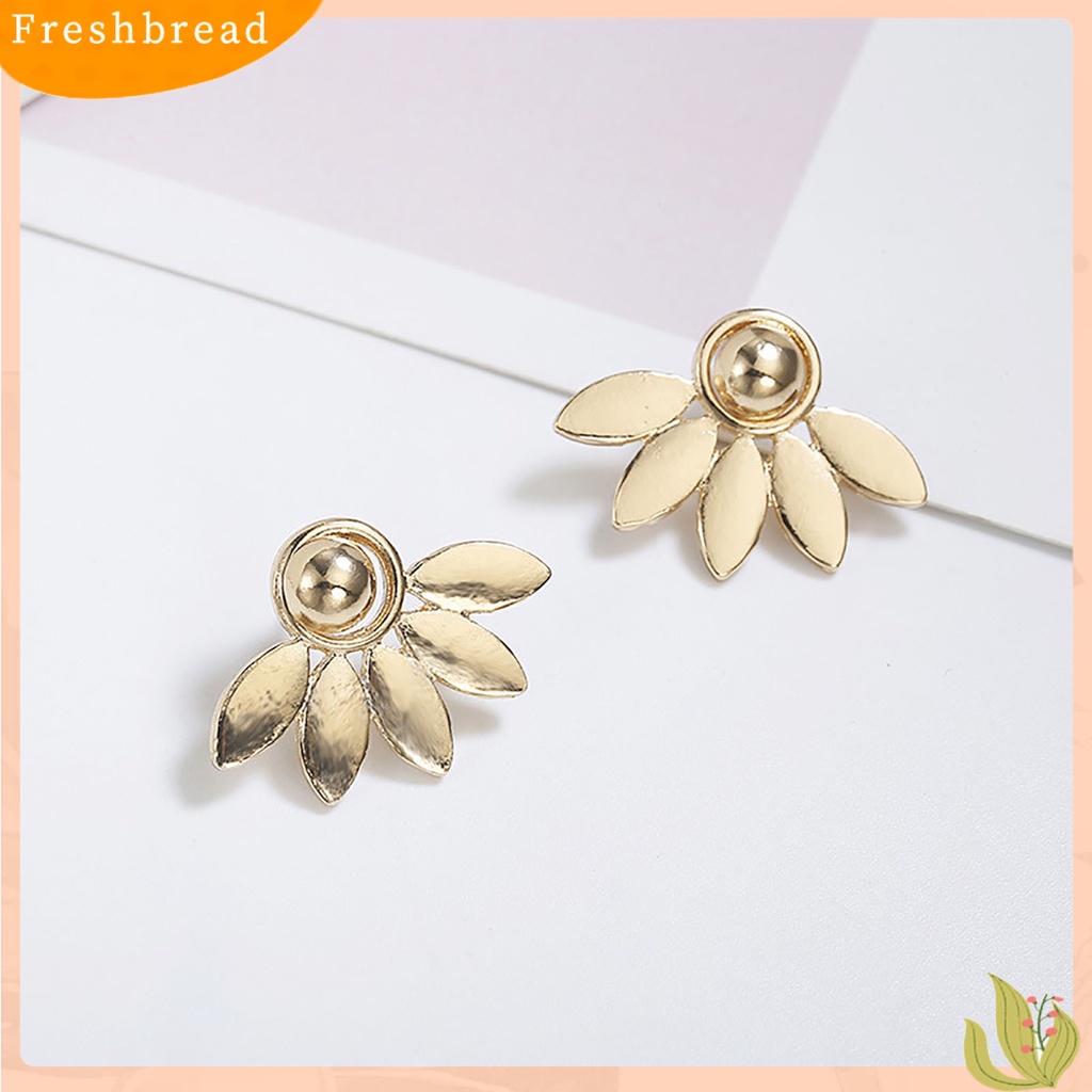 &lt; Freshbread &gt; 1pasang Tindik Menawan Depan Belakang Gaya Gantung Wanita Anting Bentuk Kipas Daun Stud Earrings Perhiasan Aksesori