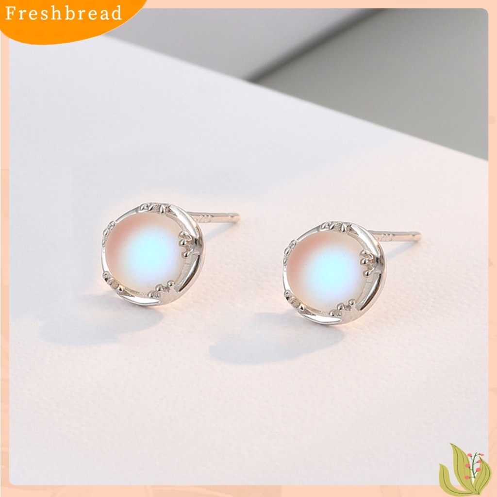 &lt; Freshbread &gt; 1pasang SILVERHOO Women Ear Studs Exquisite Anti Cacat925Silver Ladies Round Luminous Stone Ear Studs Untuk Teman