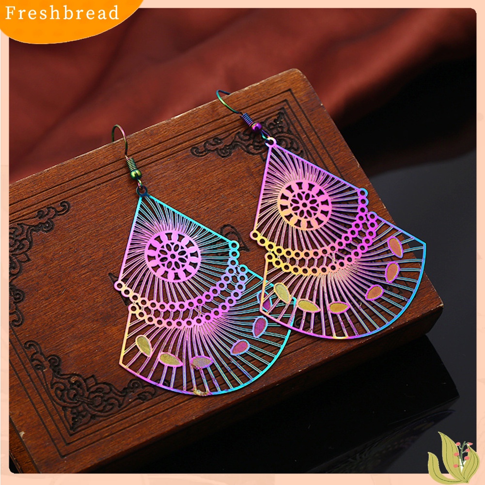 &lt; Freshbread &gt; Fashion Wanita Berongga Keluar Multicolor Kipas Menjuntai Drop Hook Anting Perhiasan Hadiah