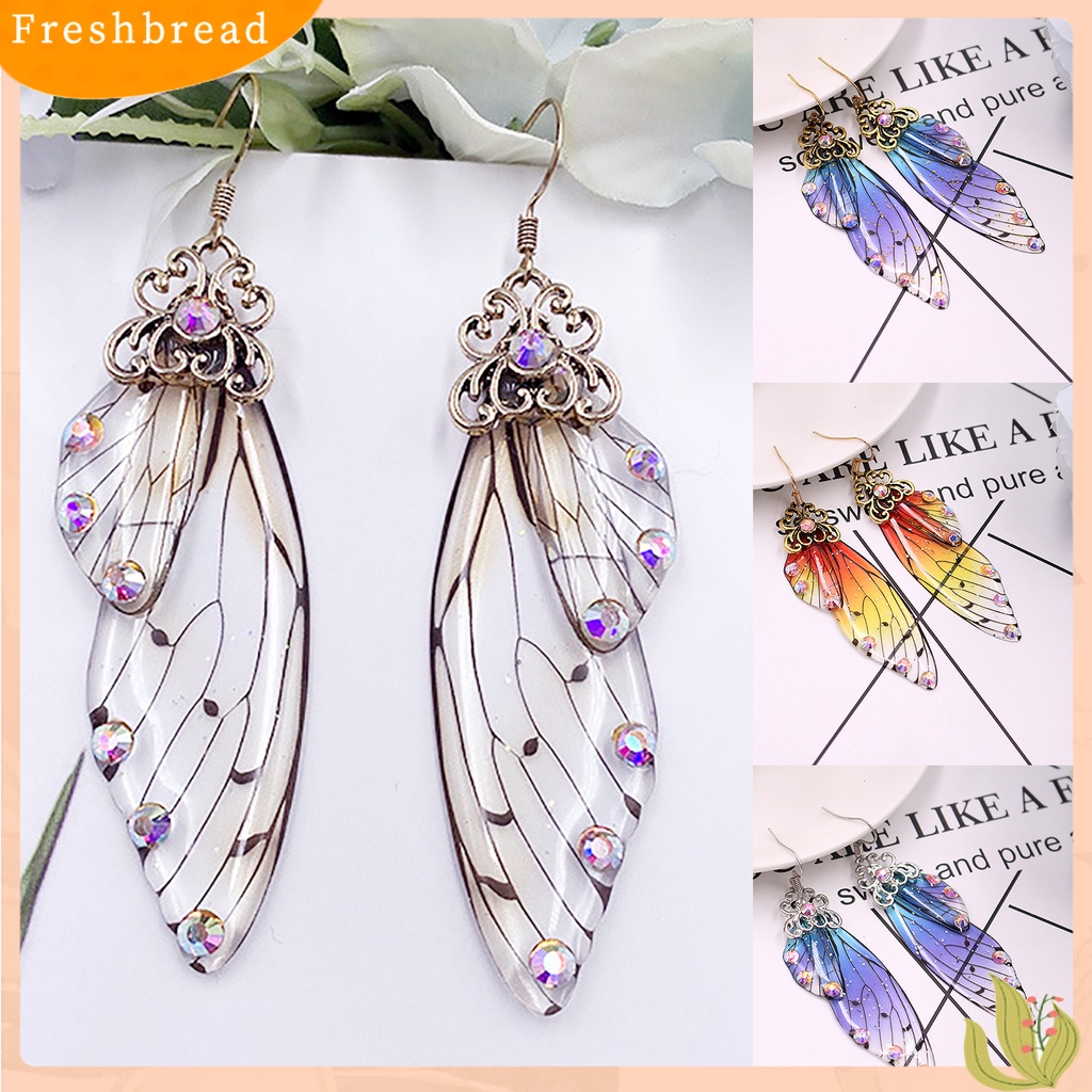 &lt; Freshbread &gt; Kupu-Kupu Warna-Warni Bentuk Sayap Drop Anting Wanita Simulasi Berlian Imitasi Menjuntai Kait Anting Perhiasan Aksesori