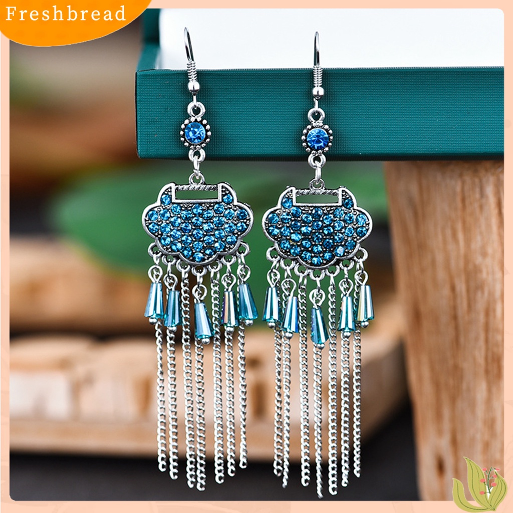 &lt; Freshbread &gt; 2 Pcs Menjuntai Anting-Anting Semua Pertandingan Klasik Vintage Retro Gaun Panjang Paduan Panjang Umur Kunci Berlian Imitasi Bertatahkan Lady Earrings Hadiah