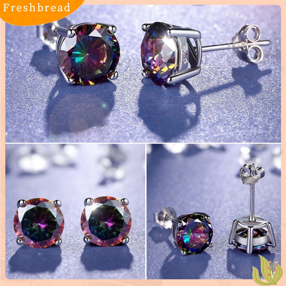 &lt; Freshbread &gt; Klasik Pria Wanita Bulat Kotak Warna-Warni Hias Berlian Imitasi Stud Earrings Jewelry