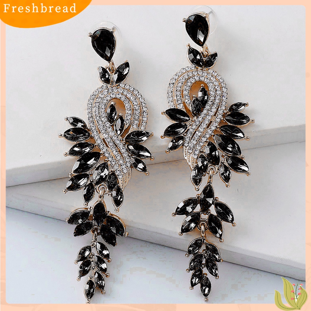 &lt; Freshbread &gt; 1pasang Anting Menjuntai Geometris Perhiasan Kristal Imitasi Anting Drop Panjang Elegan Untuk Pernikahan