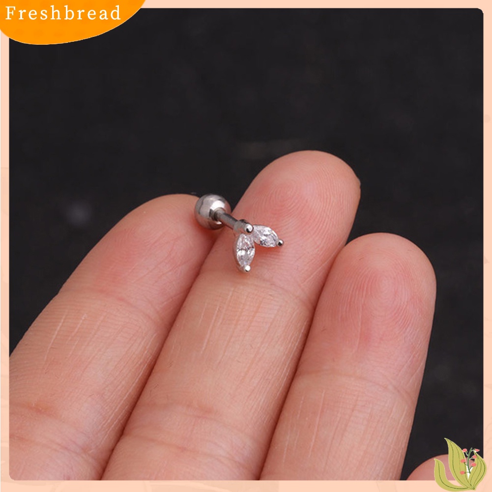 &lt; Freshbread &gt; 1Pc Wanita Cubic Zirconia Hias Daun Stud Anting Barbel Tulang Rawan Perhiasan Hadiah