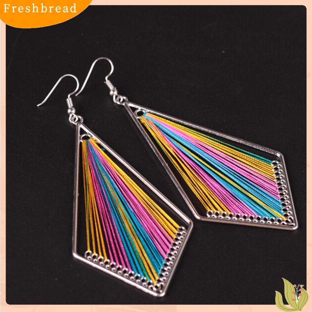 &lt; Freshbread &gt; Bohemian Wanita Multicolor Sutra Geometris Tetesan Air Kait Anting Perhiasan Hadiah