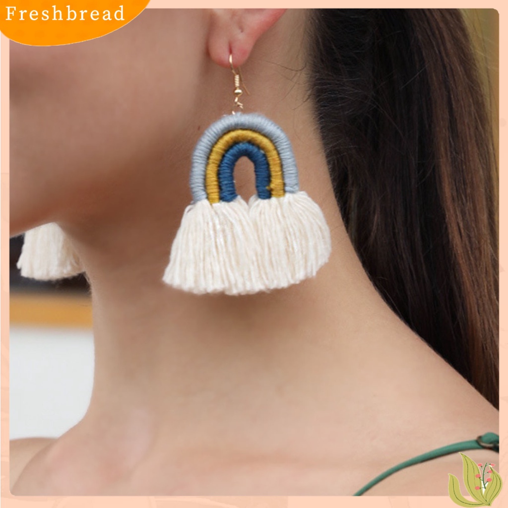 &lt; Freshbread &gt; 1pasang Anting Pelangi Bohemian Menarik Hias Lapis Rumbai Rainbow Hook Menjuntai Earrings Untuk Kehidupan Sehari-Hari