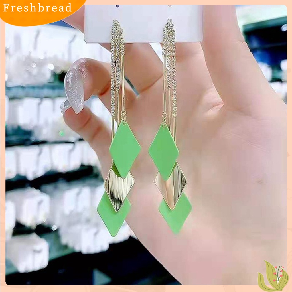 &lt; Freshbread &gt; 1pasang Anting Menjuntai Wanita Rumbai Berlian Imitasi Geometris Anggun Drop Earrings Untuk Hadiah