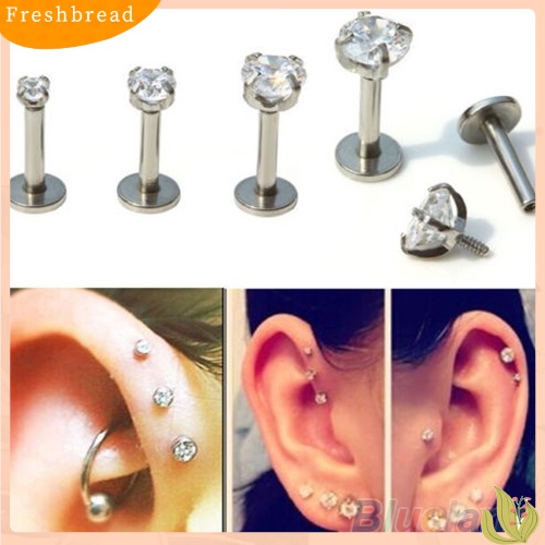 &lt; Freshbread &gt; 2Pcs Cubic Zirconia Tragus Cincin Bibir Monroe Telinga Tulang Rawan Anting Lidah Giwang