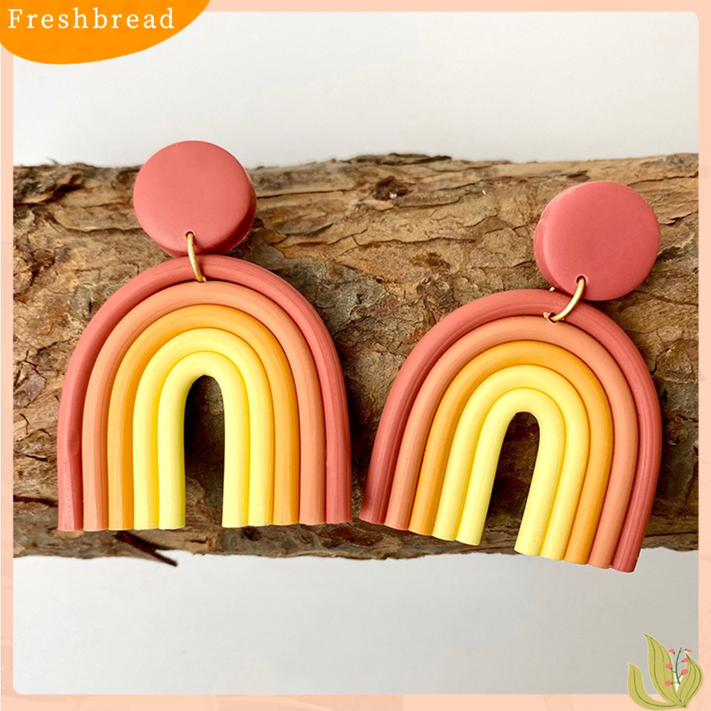 &lt; Freshbread &gt; 1pasang Anting Drop Geometris Bentuk U Clay Polimer Warna-Warni Semua Cocok Anting Tusuk Bohemian Untuk Pacaran