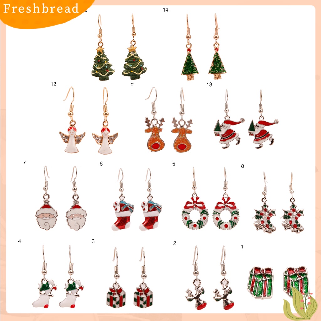 &lt; Freshbread &gt; 1pasang Anting Natal Santa Claus Wreath Aksesori Rusa Kaus Kaki Anting Menjuntai Untuk Natal