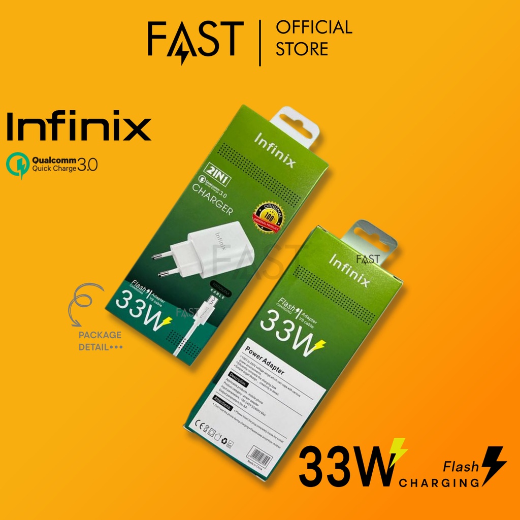 FAST CHARGER INFINIX 33W ORIGINAL 100% FAST CAHRGING MICRO USB &amp; TYPE C CASAN INFINIX HOT PLAY oem