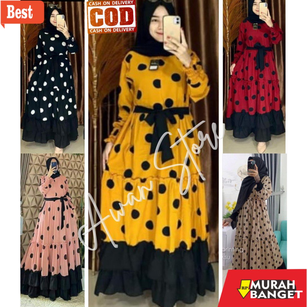 GAMIS SIZE BESAR TERBARU- POLKA  REMPEL KELILING SUPER JUMBO LD=140 [5-XXXL125-145KG] GAMIS MONALISA