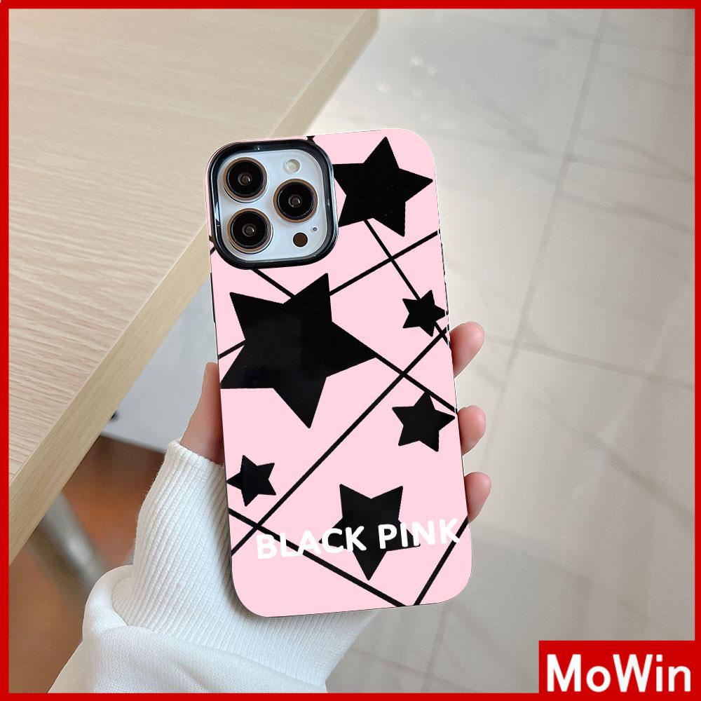 For iPhone 14 Pro Max iPhone Case Black Glossy TPU Soft Case Shockproof Protection Camera Pink Star Compatible with iPhone 13 Pro max 12 Pro Max 11 xr xs max 7Plus 8Plus