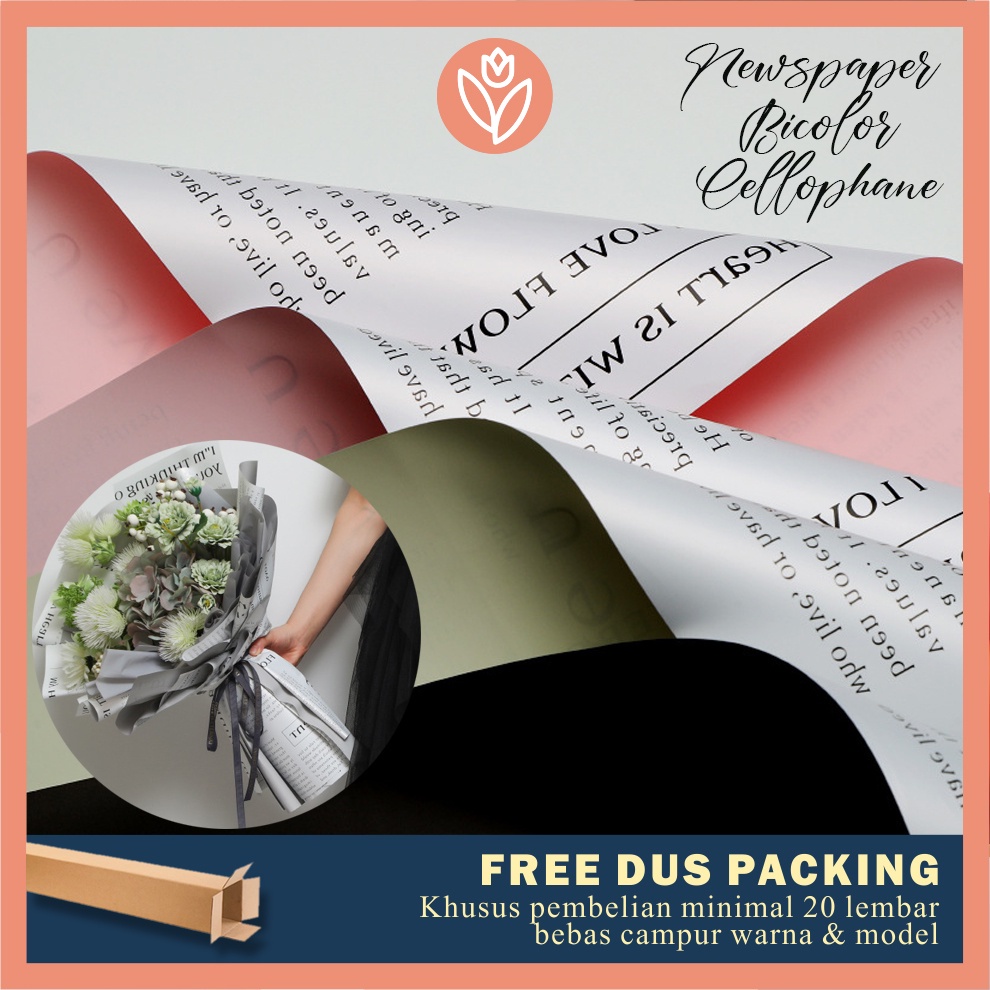 

TULIP PAPERIE ❤ KERTAS BUKET BUNGA MOTIF KORAN BI COLOR CELLOPHANE BICOLOR NEWSPAPER WRAPPING PAPER