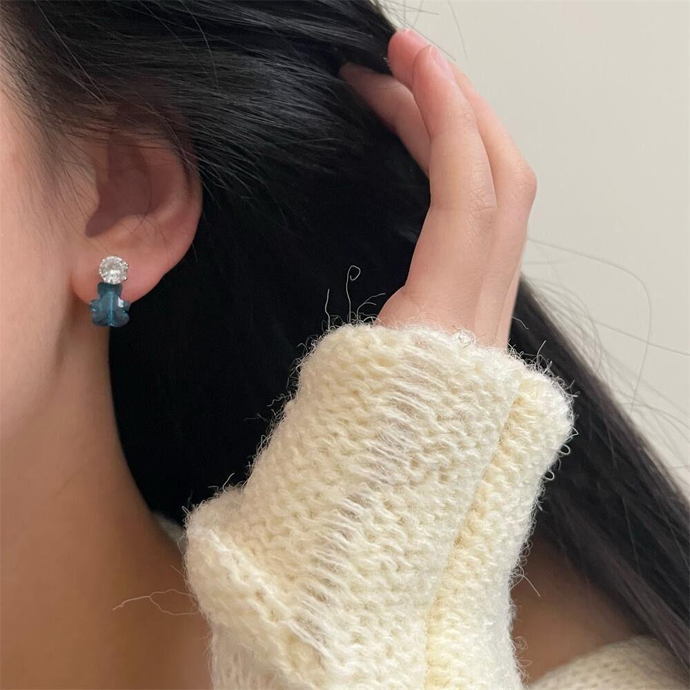 Mxbeauty Anting Gaya Korea Wanita Gadis Manis Lucu Indah Berlian Imitasi Indah Beruang Stud Earrings