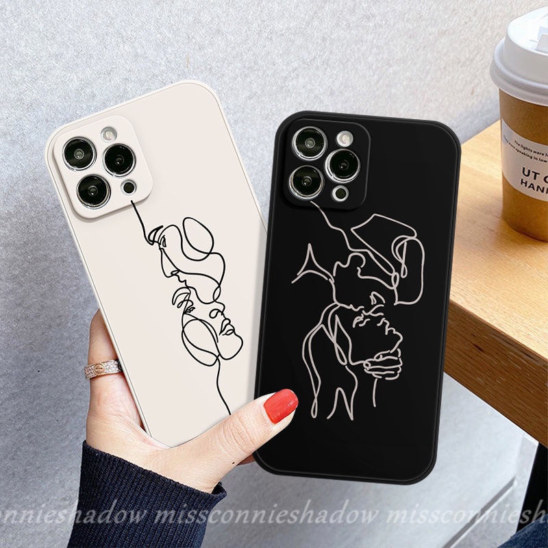 Case Motif Samping Oppo A57 A17 A15 A95 A16 A76 A94 A7 Reno 8T 8 7 6 5F 5 A5s A3s A54 A12 A9 A55 A53 A31 A1K A78 A96 A74 A5 A52 A11 Art Abstrak Geometri Wajah Tepi Lurus Sarung