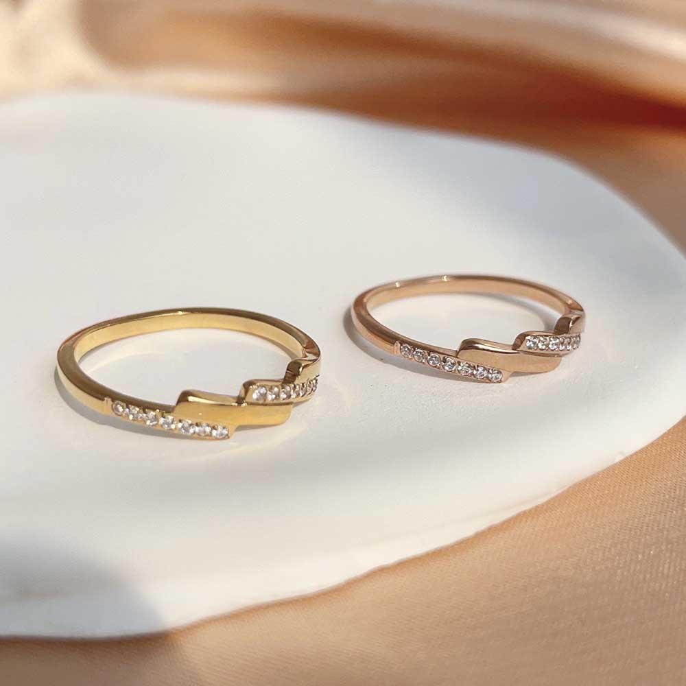 Elegan Korea Zirkon Kristal Baja Titanium Rose Gold Wanita Fashion Perhiasan Pernikahan Pertunangan Rings