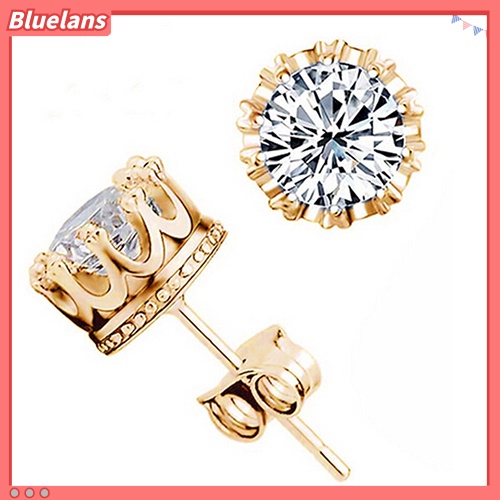 {In Stock} Fashion Wanita Berlian Imitasi Elegan Berlapis Perak Gaya Mahkota Anting Pejantan Telinga