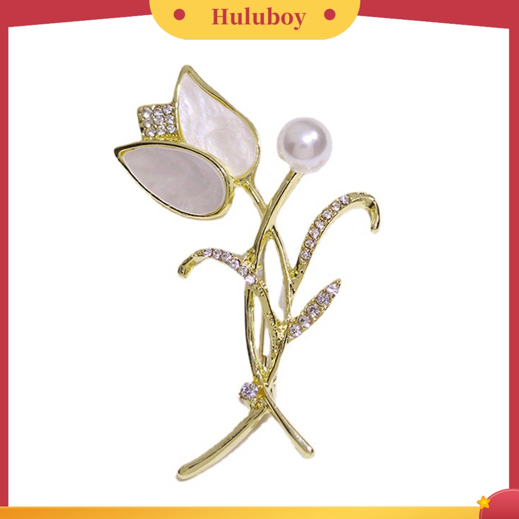 {Ready Stock} Bros Pin Bentuk Tulip Manik Putih Hias Dekorasi Temperamen Pakaian Pencocokan Perhiasan Aksesoris Wanita Mutiara Berlian Imitasi Pin Untuk Pacaran