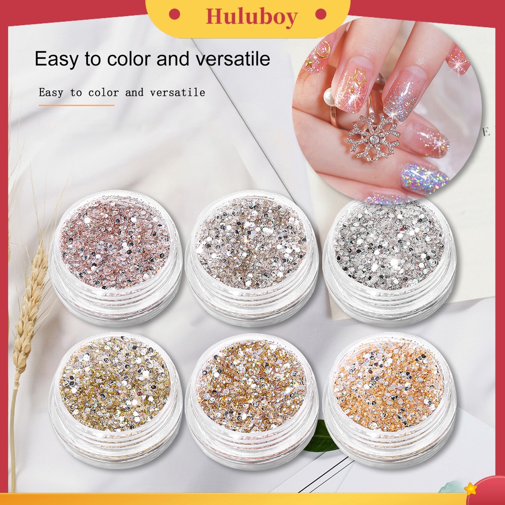 {In Stock} Kuku Glitter Bubuk Rhinestones Sequin DIY Nail Art Ukuran Campur Dekorasi Kuku Manicure Glitter Flake Perlengkapan Kuku