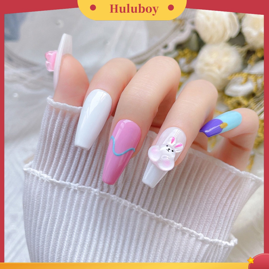 {In Stock} 10Pcs Dekorasi Kuku Hewan Dengan Warna Gradasi Blush Tiga Dimensi Resin Belakang Datar Kartun Kelinci Beruang Nail Art Dekorasi Untuk Salon Kuku