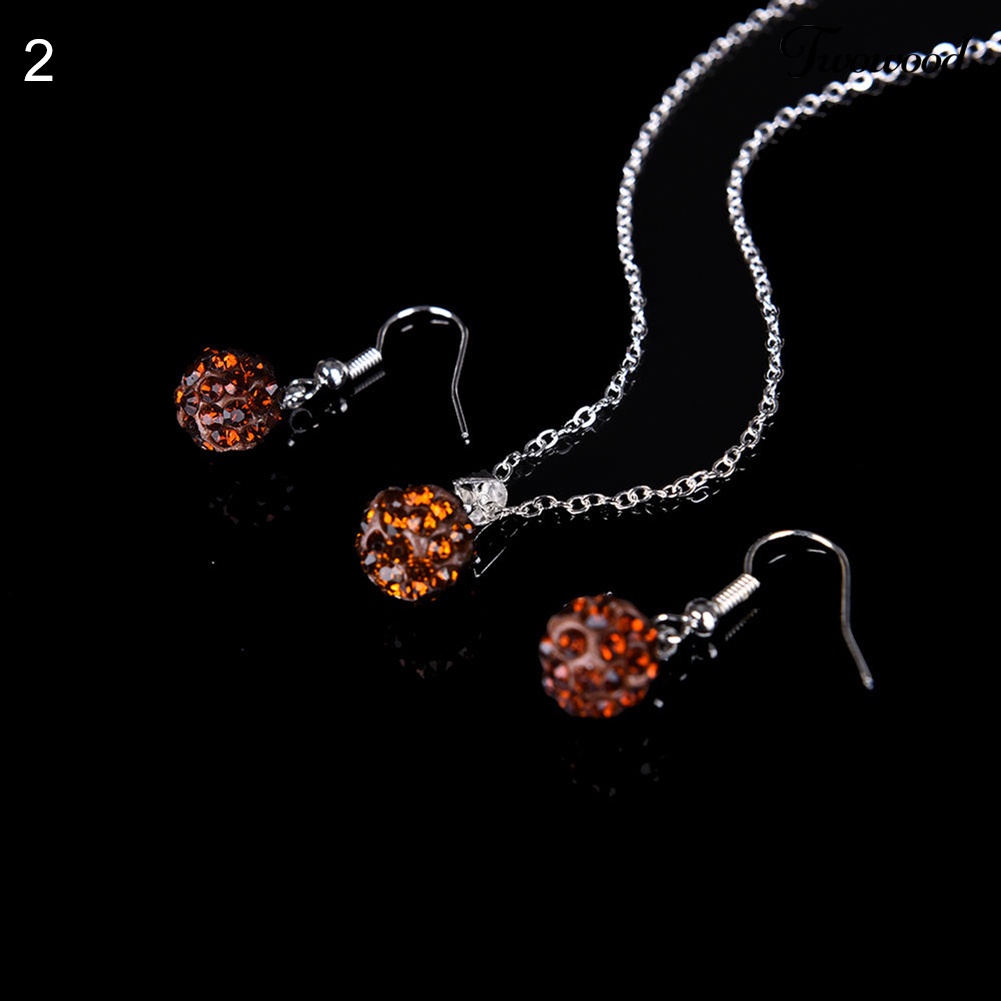 Twowood Lady Fashion Berlian Imitasi Liontin Kalung Kait Anting Perjamuan Pesta Perhiasan Set