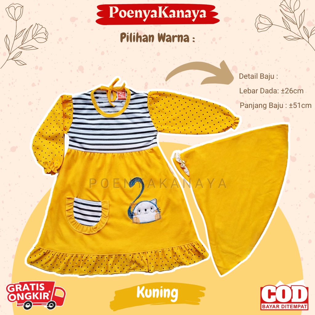 Baju Muslim Gamis Bayi Anak Perempuan dan Kerudung EKOR KUCING Angela Kids 3-12 Bln BMG01