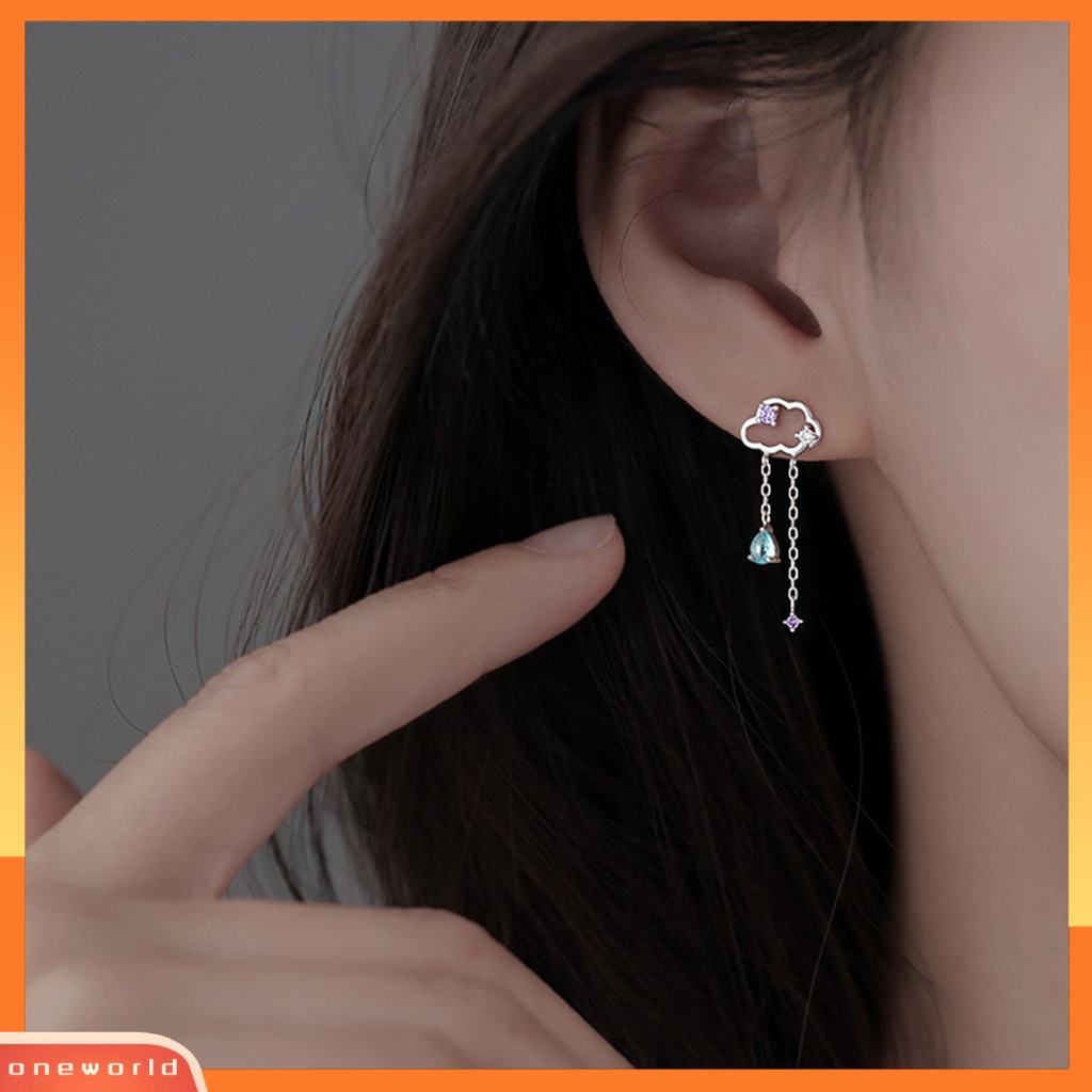 [OWR] 1pasang Ear Studs Desain Simple Berkilau Semua Pertandingan Bebas Alergi Efek Visual Mengkilap Hias Alloy Fashion Lucu Asimetris Awan Stud Earrings Untuk Anak Perempuan