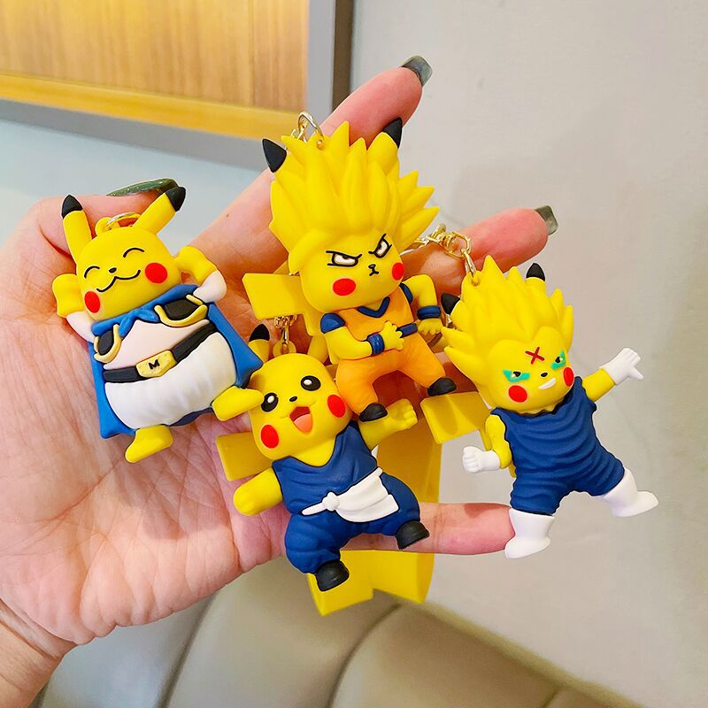 Mainan Action Figure Pokemon Pikachu Karena Dragon Ball Goku Vegeta Pikachu Patung Anime Gantungan Kunci Tas Liontin Anak Pokemon Hadiah