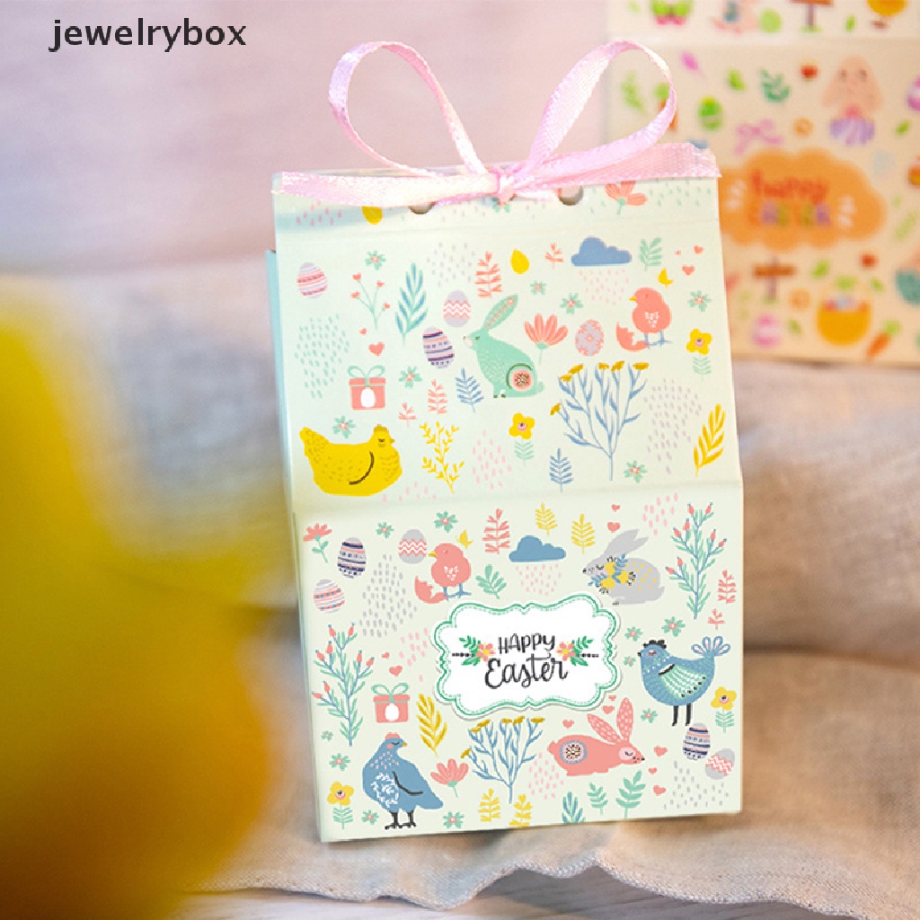 [jewelrybox] 12pcs Kotak Hadiah Paskah Kotak Kertas Motif Kartun Hewan Bunga Dengan Pita Butik