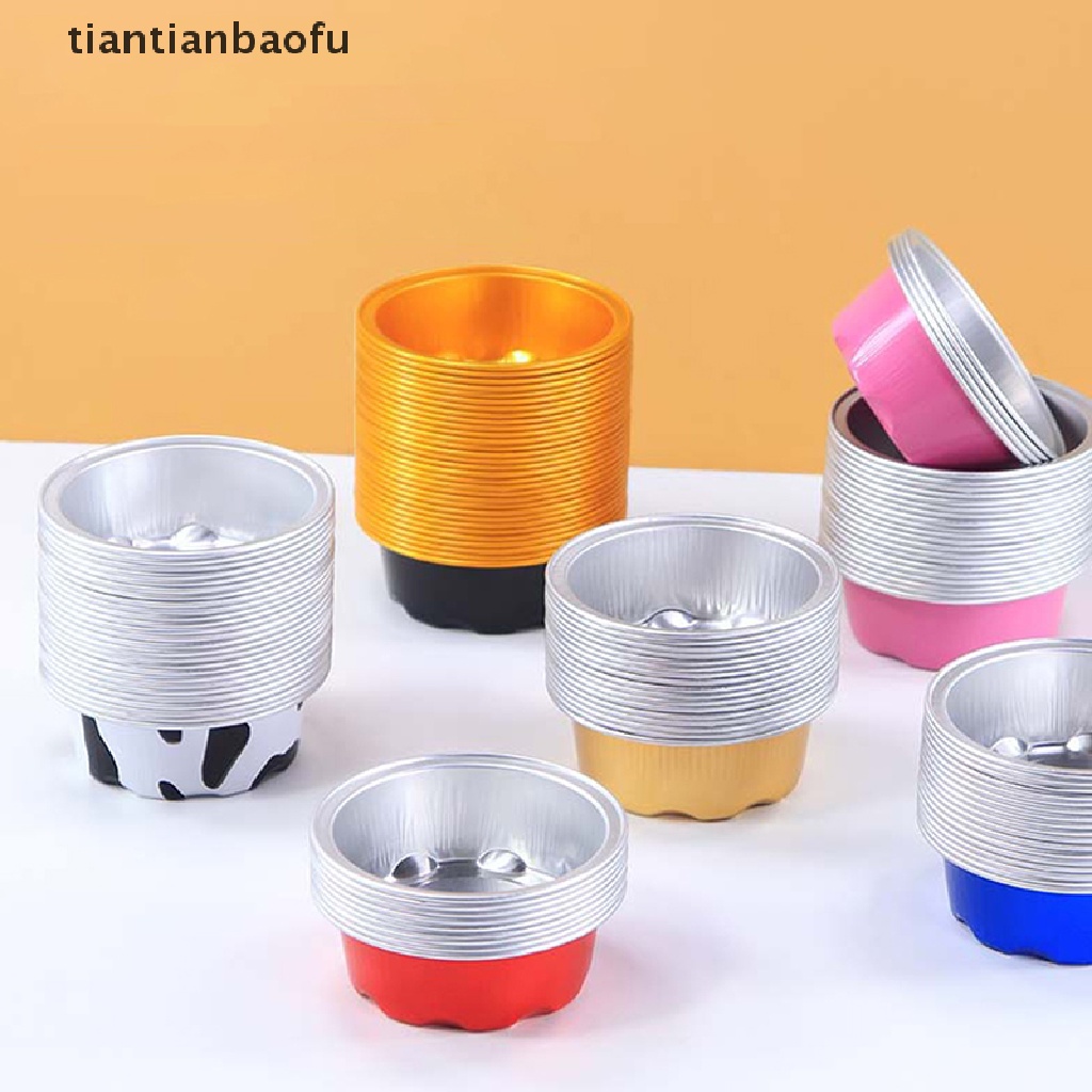 [tiantianbaofu] 10pcs 50ML Valene Aluminium Foil Loyang Kue Bentuk Bulat Cupcake Cup Dengan Tutup Butik