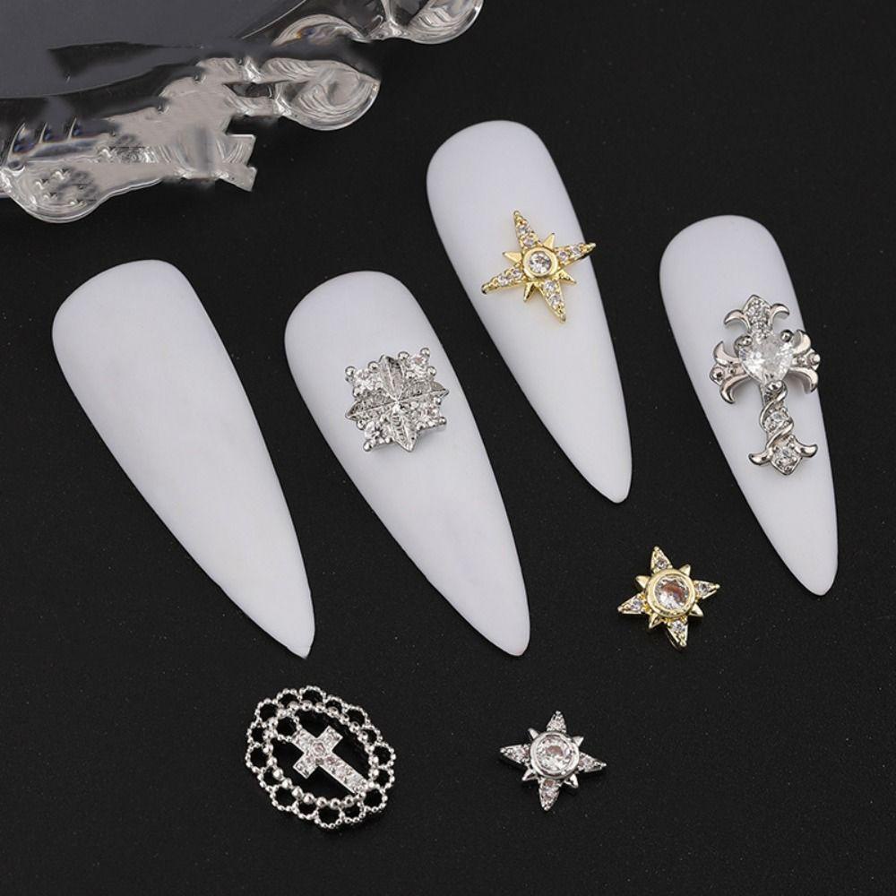 AUGUSTINA Augustina Dekorasi Nail Art DIY Gaya Perancis Semanggi Empat Daun Alloy Aksesoris Kuku