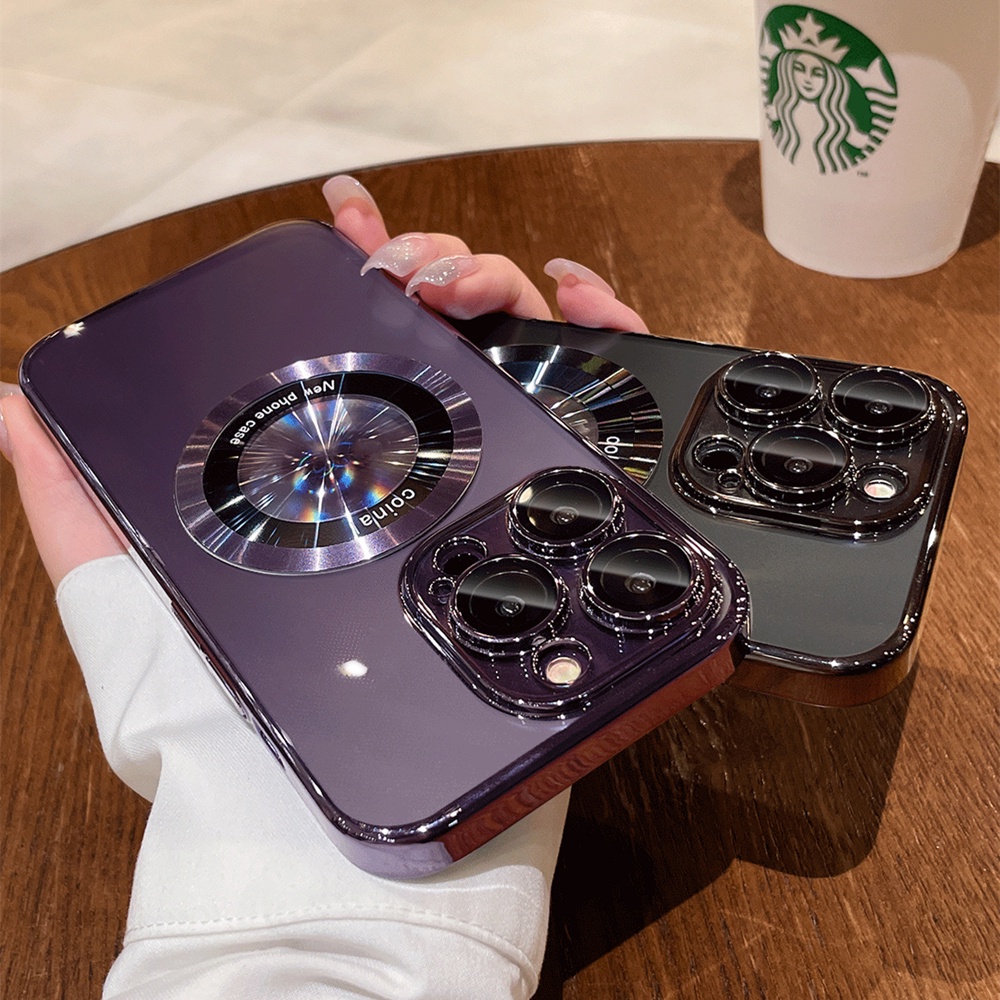 IPHONE Untuk Iphone14Plus Casing Iphone11 12 13 14 Pro Max Case Magnetic Hard PC Transparan Bumper Dengan Penutup Lensa Kamera Perlindungan