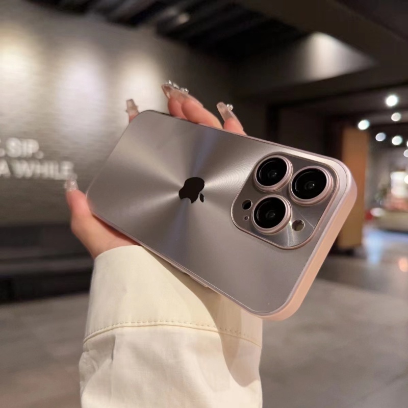 IPHONE Baru Laser Shiny Gold Scrub Ultrathin Self Filled Lens Film Shockproof Casing Ponsel Untuk Iphone14 13 12 11 Pro Max