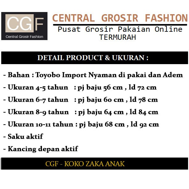 Koko Zaka Anak - Central Grosir Fashion (CGF) - Usia 4 thn - 11 thn - Matt Katun Toyobo Import