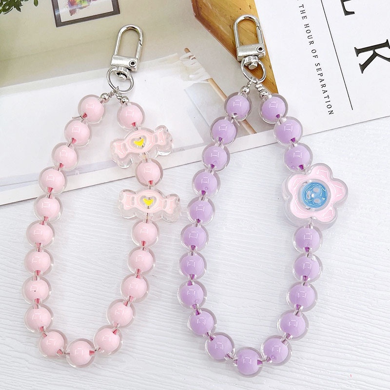 Gadis Lucu Warna Solid Rantai Manik-Manik Bulat Dengan Kait Logam Universal Phone Case Bluetooth Earphone TWS Penutup DIY Liontin