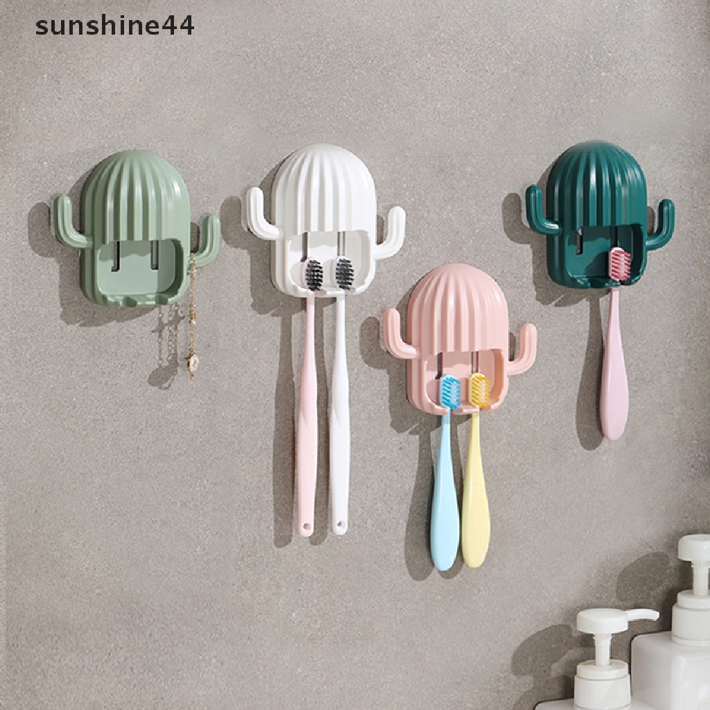 Sunshine Creative Wall Mount Toothbrush Holder Self-Adhensive Kaktus Tempat Sikat Gigi ID