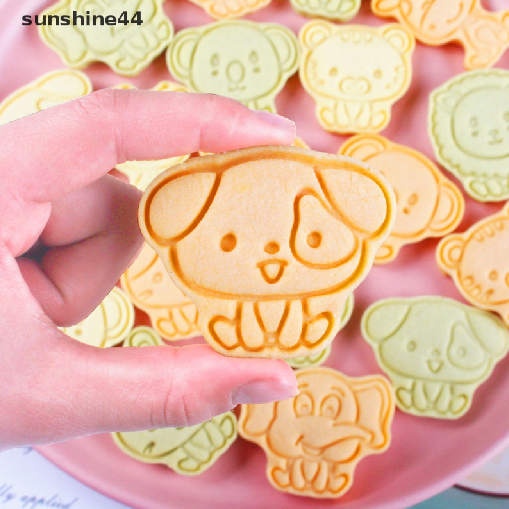 Sunshine 8Pcs Animals Cookie Cutter Mold Cetakan Biskuit Press Plastik Stamp Bakeware ID