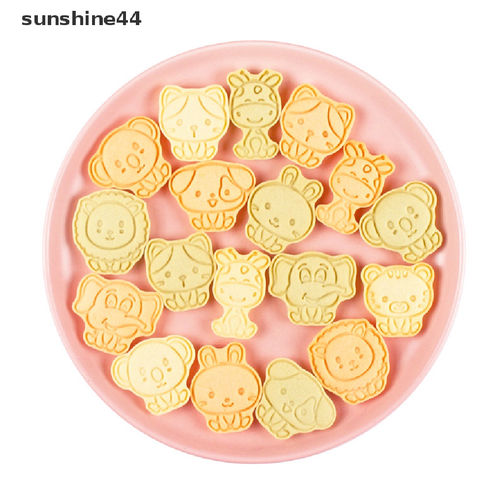 Sunshine 8Pcs Animals Cookie Cutter Mold Cetakan Biskuit Press Plastik Stamp Bakeware ID