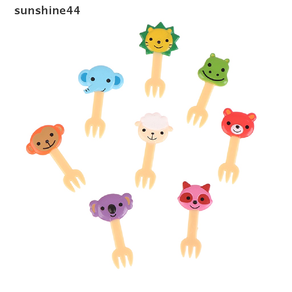 Sunshine 4/8Pcs Garpu Buah Kartun Hewan Snack Dessert Kue Animal Decor Pilihan Makanan ID