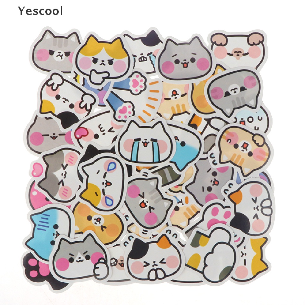 Yescool 45Pcs Kucing Lucu Stiker Vinyl Decals Hewan Kitten Sticker Untuk Botol Laptop Komputer Telepon DIY Diary Scrapbooking Dekorasi ID