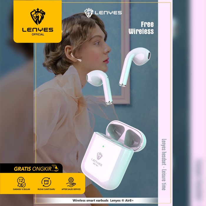 TWS Bluetooth LENYES AIR 8+ Wireless 5.0 Earbuds Smart Touch Earphone headset handsfree earbud rechargeable stereo in ear mini