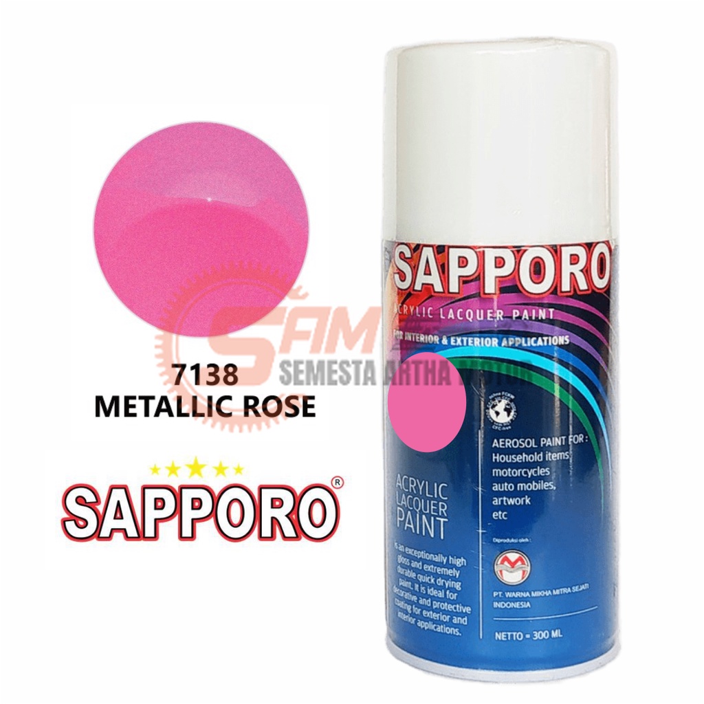 

Pilox Sapporo Metallic Rose 7138 Cat Semprot 300ml Pilok Merah Muda Aerosol Spray