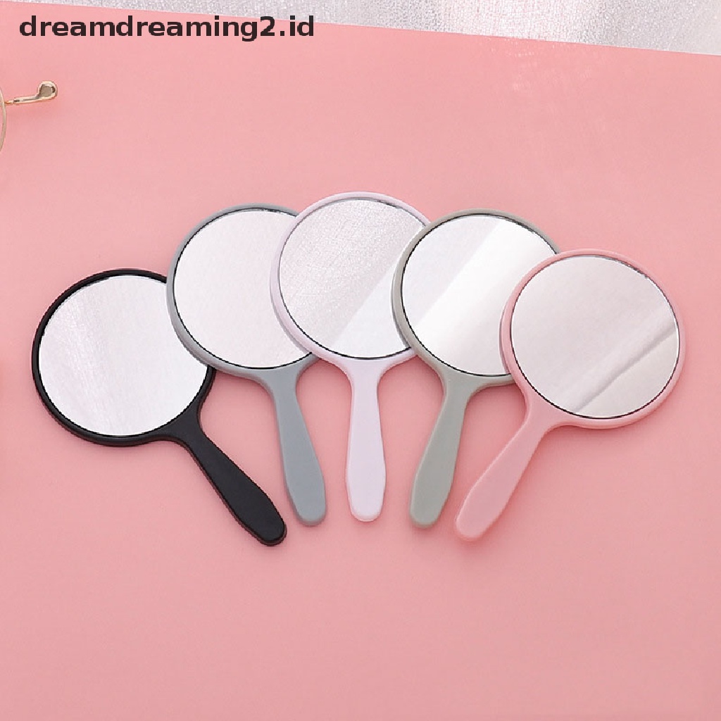 (hot) Cermin Rias Genggam Bulat Vanity Mirror Dengan Handle Hand Mirror Kosmetik//