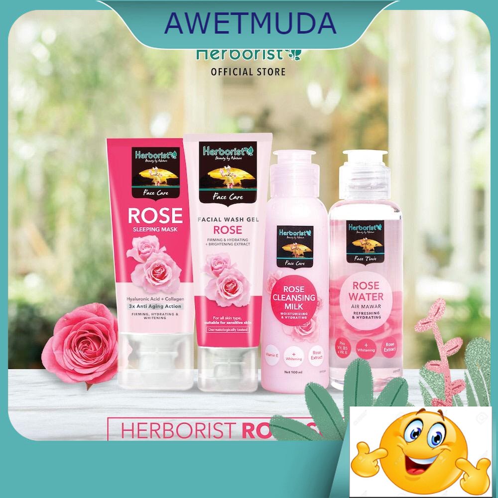 BPOM-CH ️  ️ HERBORIST Rose Water Air Mawar / Cleansing Milk / Facial Wash / Sleeping Mask GRATIS ON