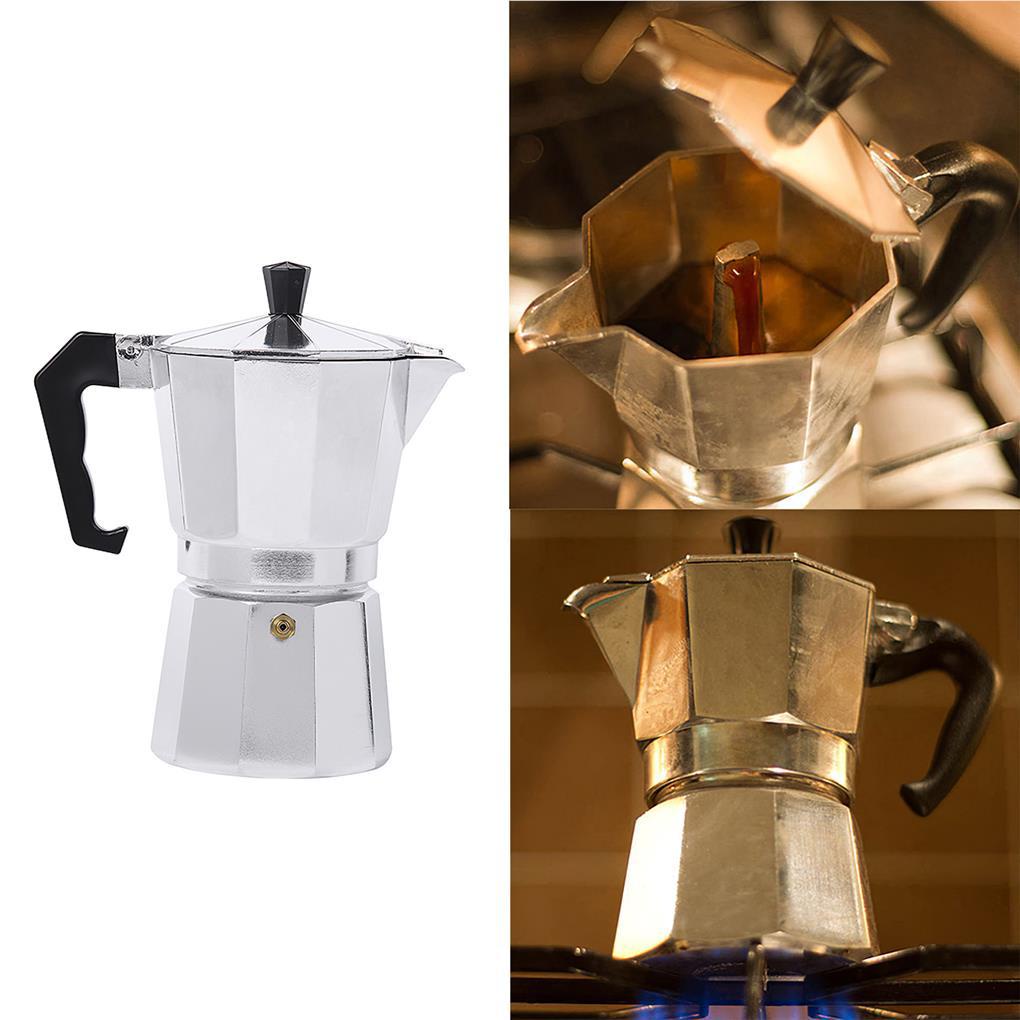 Aluminium Coffee Maker Italian Espresso Latte Percolator Octagonal Aman Universal Ketel Kopi Anti Panas Untuk Dapur Rumah Kantor