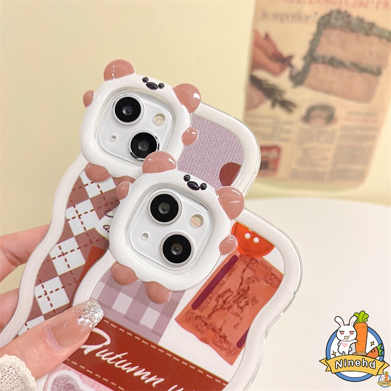 IPHONE Casing Kompatibel Untuk Iphone14 13 12 11 Pro Max X Xr Xs Max7 8 6 6s Plus SE Pasangan Retro Kisi Monster Kecil Lensa Casing Ponsel Silikon Bergelombang Tepi Shockproof Cover Pelindung