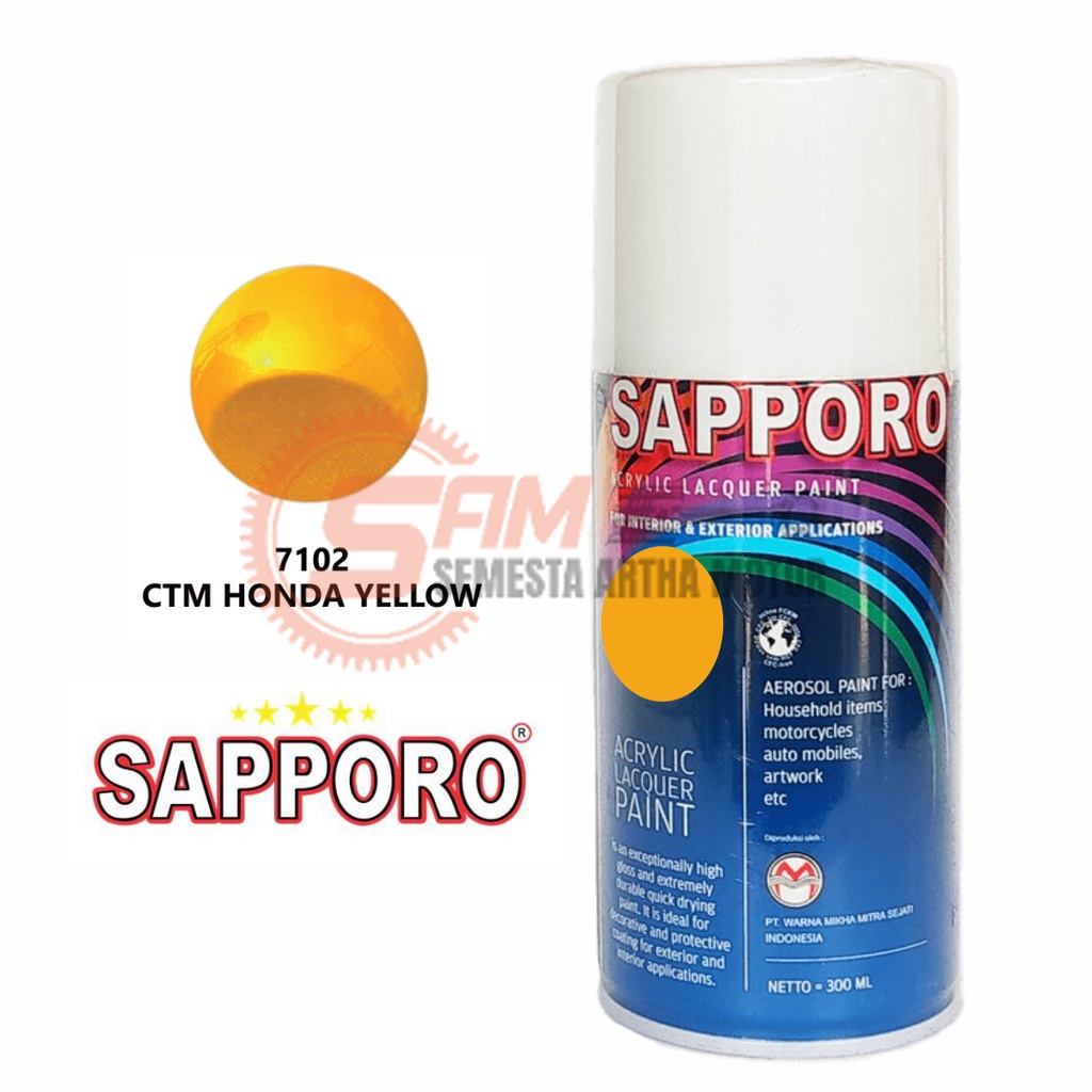 

Pilox Sapporo CTM Honda Yellow 7102 Cat Semprot 300ml Pilok Kuning Aerosol Spray